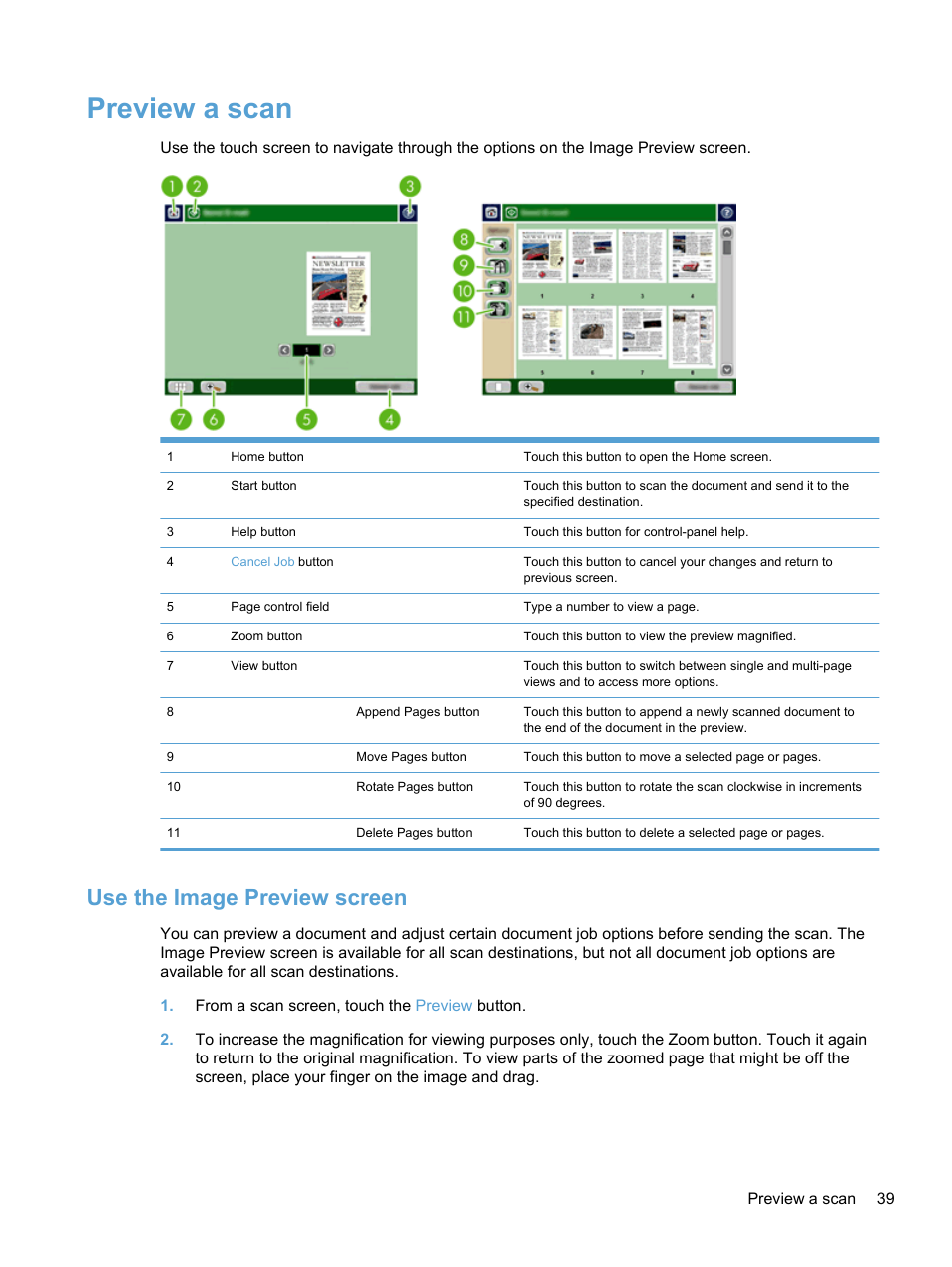 Preview a scan, Use the image preview screen | HP 7000N User Manual | Page 47 / 124