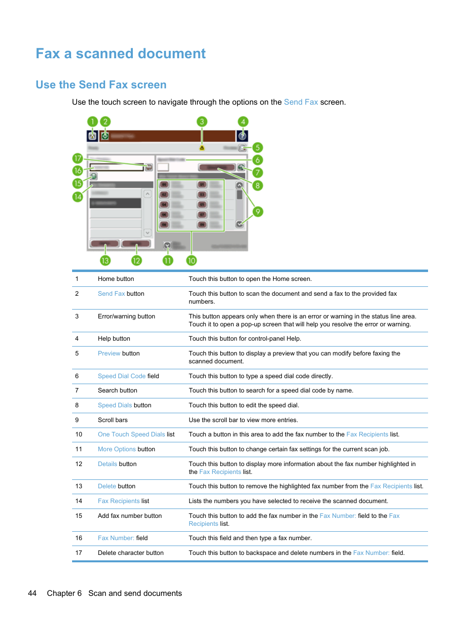 Fax a scanned document, Use the send fax screen | HP 7000N User Manual | Page 52 / 124