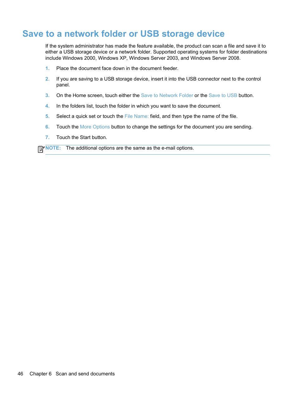 Save to a network folder or usb storage device | HP 7000N User Manual | Page 54 / 124