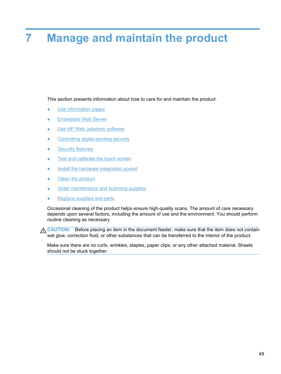 Manage and maintain the product, 7 manage and maintain the product, 7manage and maintain the product | HP 7000N User Manual | Page 57 / 124