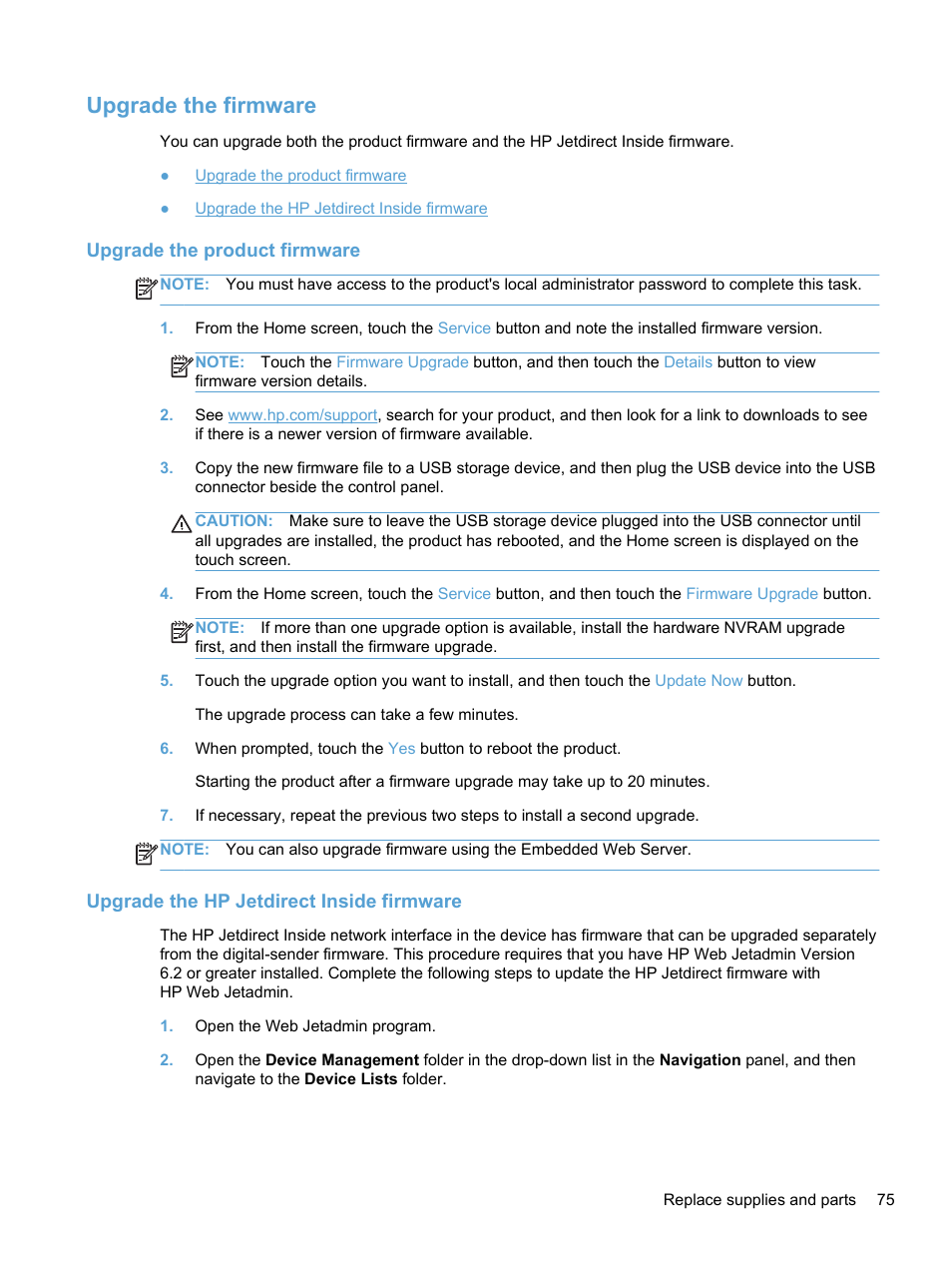 Upgrade the firmware, Upgrade the product firmware, Upgrade the hp jetdirect inside firmware | HP 7000N User Manual | Page 83 / 124