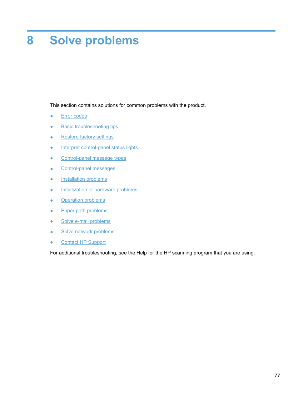 Solve problems, 8 solve problems, 8solve problems | HP 7000N User Manual | Page 85 / 124