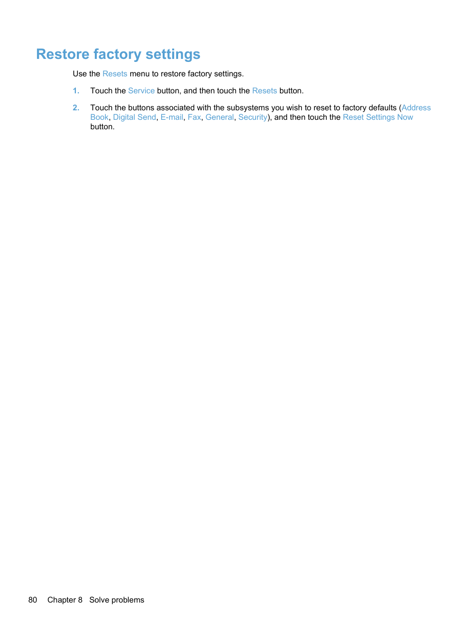 Restore factory settings | HP 7000N User Manual | Page 88 / 124