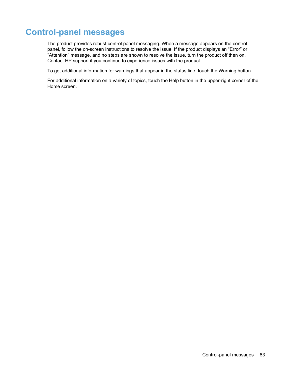 Control-panel messages | HP 7000N User Manual | Page 91 / 124