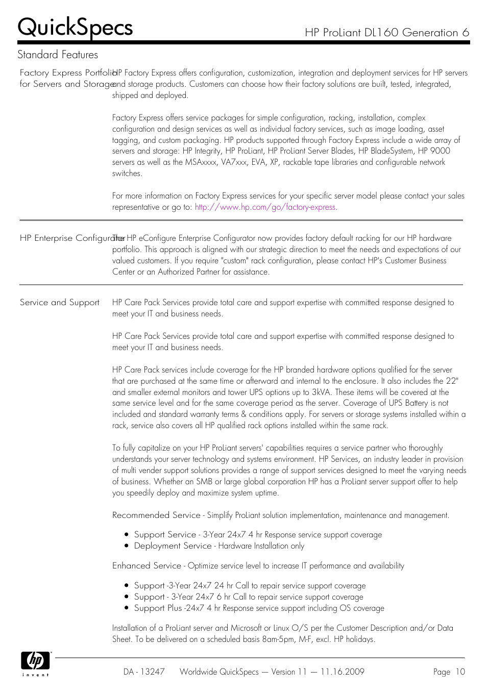 Quickspecs | HP DL160 User Manual | Page 10 / 50