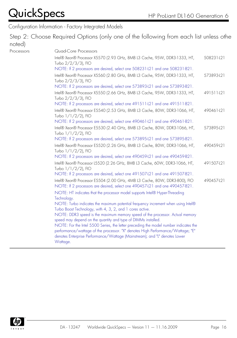 Quickspecs | HP DL160 User Manual | Page 16 / 50