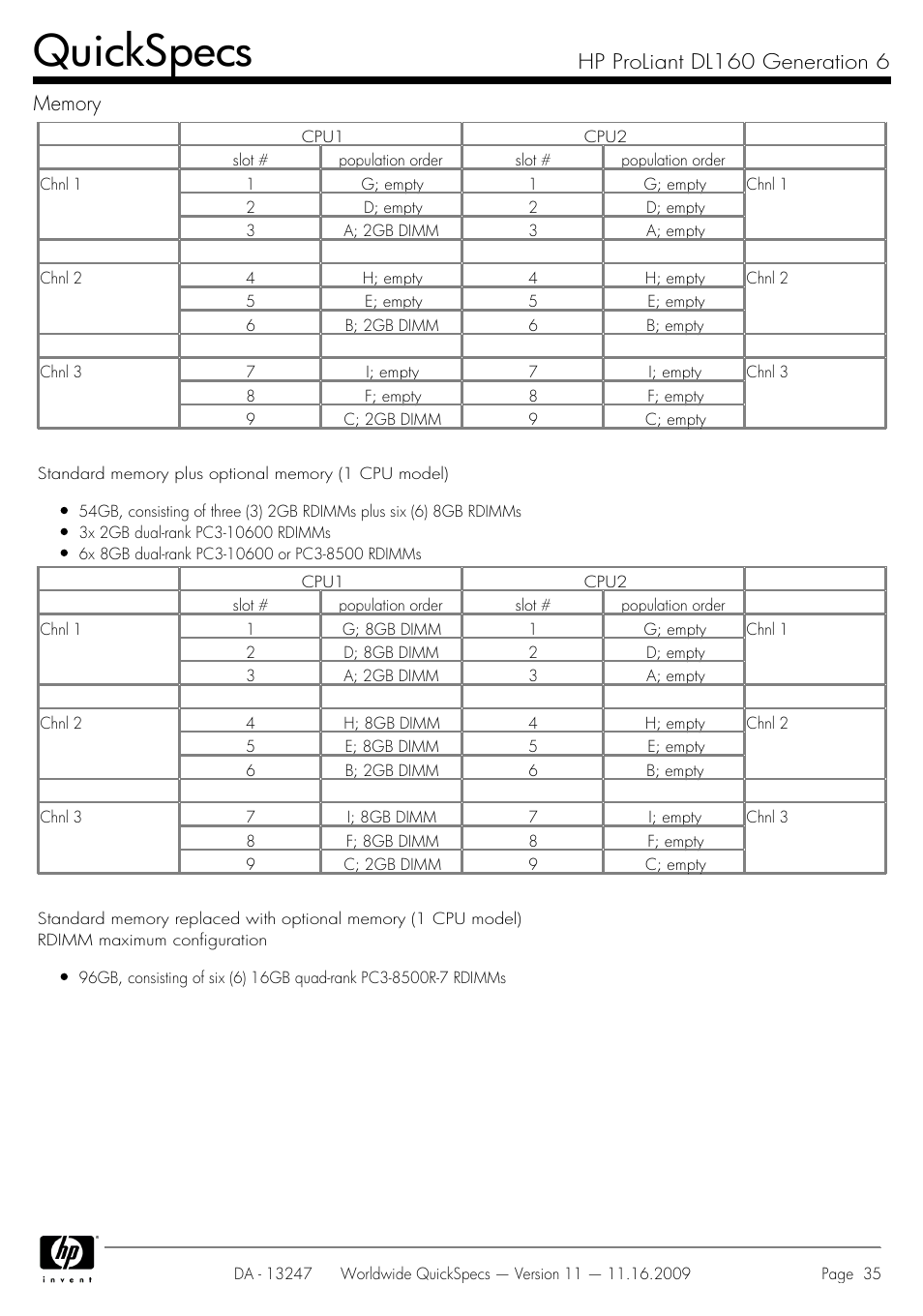 Quickspecs | HP DL160 User Manual | Page 35 / 50