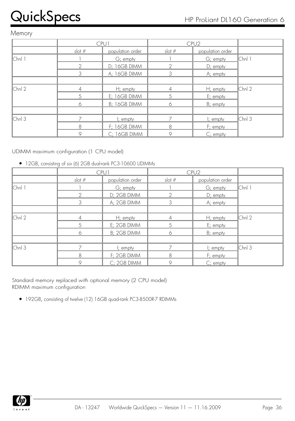 Quickspecs | HP DL160 User Manual | Page 36 / 50