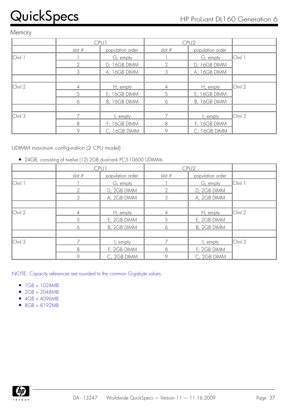 Quickspecs | HP DL160 User Manual | Page 37 / 50