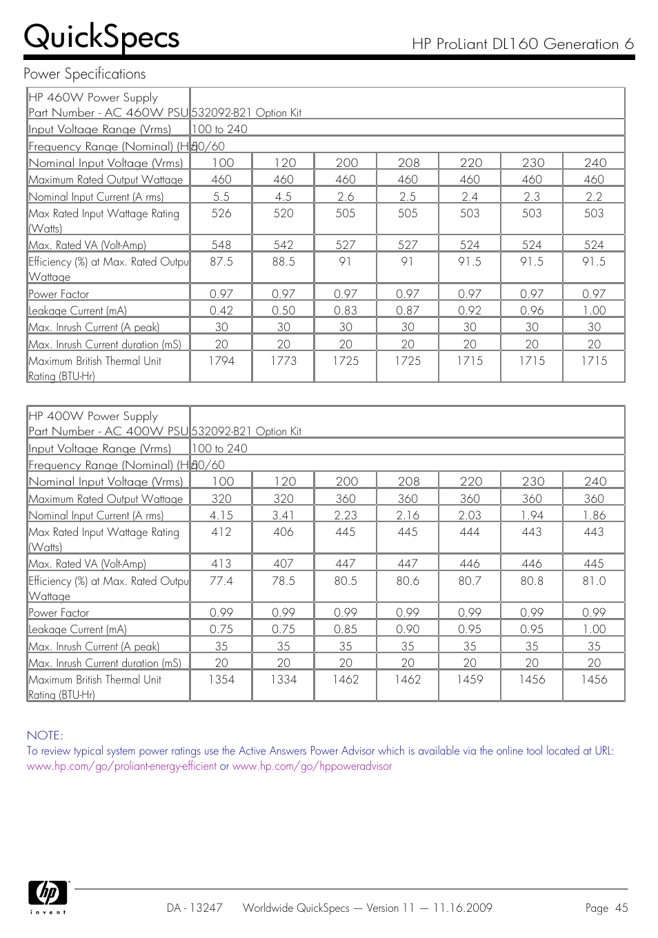 Quickspecs | HP DL160 User Manual | Page 45 / 50