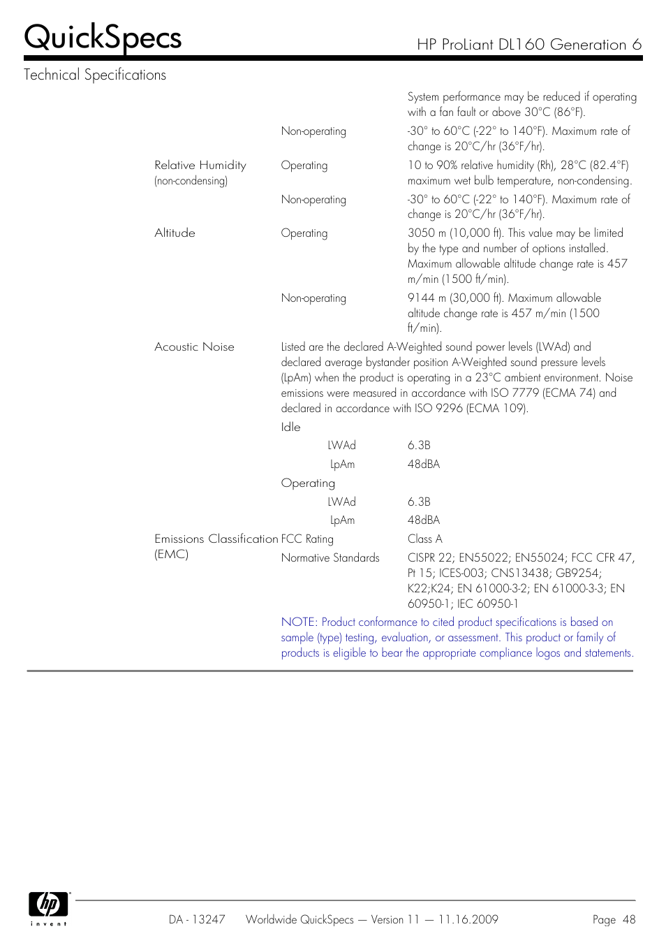 Quickspecs | HP DL160 User Manual | Page 48 / 50