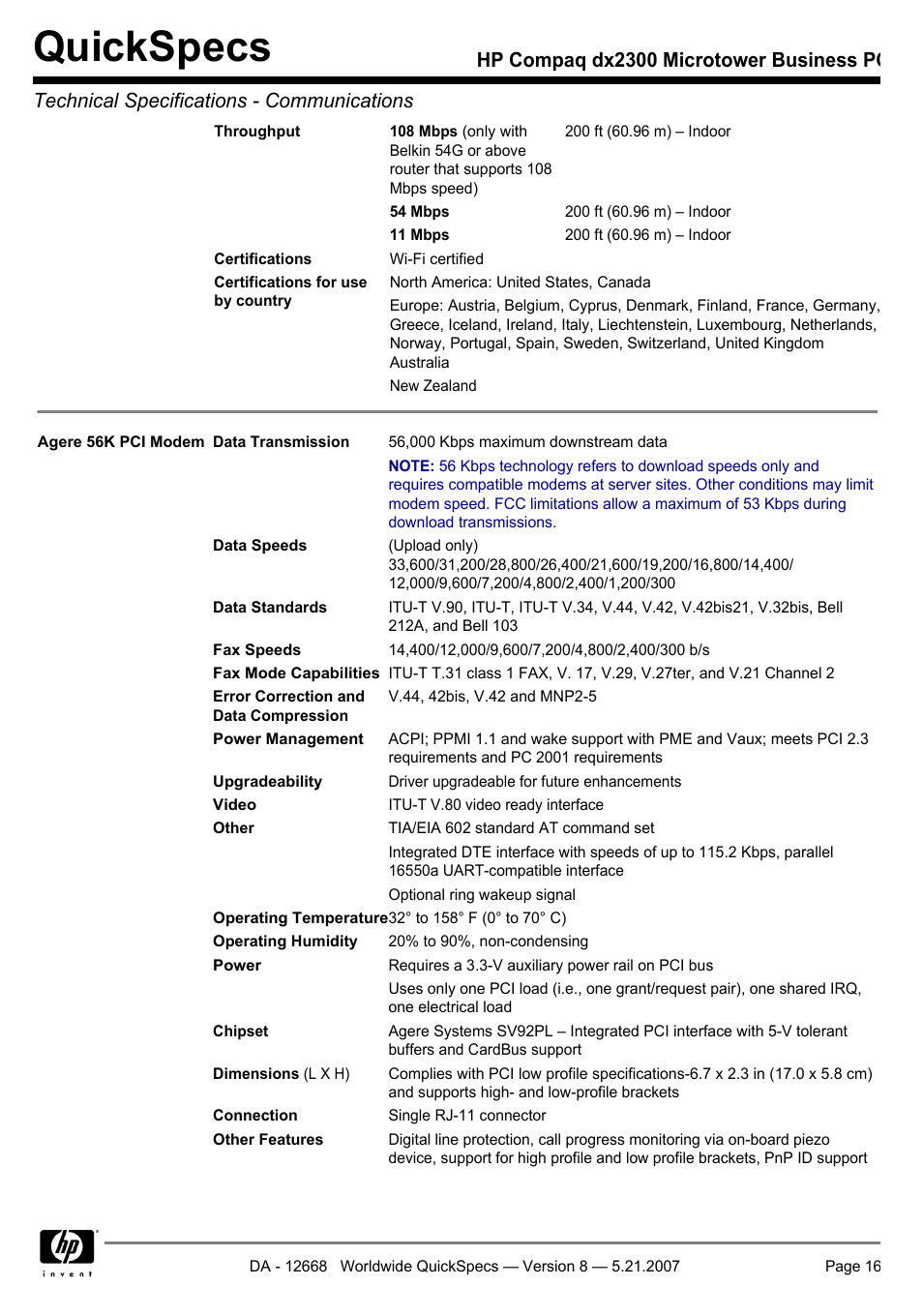 Quickspecs | HP Compaq Microtower Business PC dx2300 User Manual | Page 16 / 31