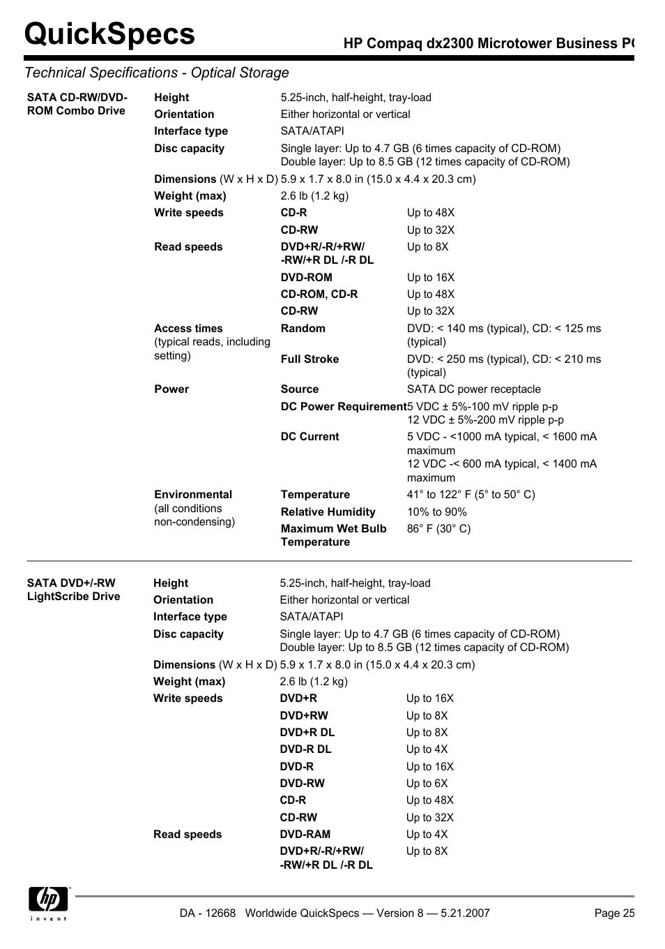 Quickspecs | HP Compaq Microtower Business PC dx2300 User Manual | Page 25 / 31