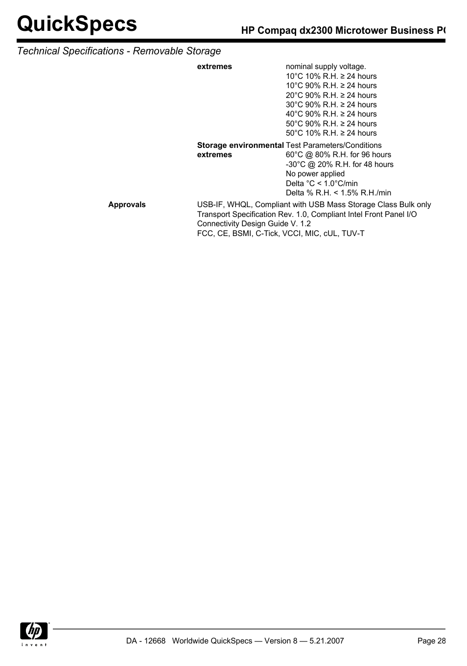 Quickspecs | HP Compaq Microtower Business PC dx2300 User Manual | Page 28 / 31