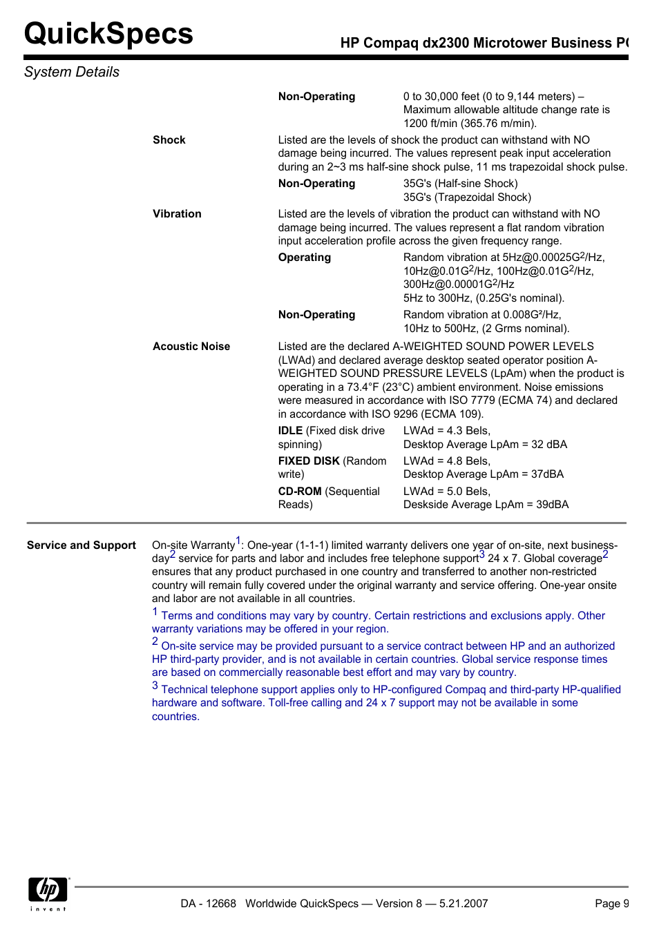 Quickspecs | HP Compaq Microtower Business PC dx2300 User Manual | Page 9 / 31