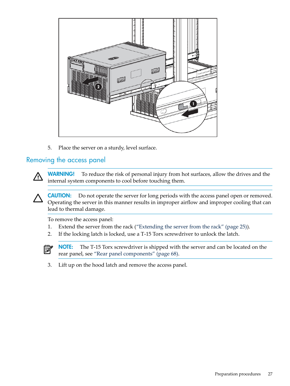 Removing the access panel | HP DL785 User Manual | Page 27 / 90