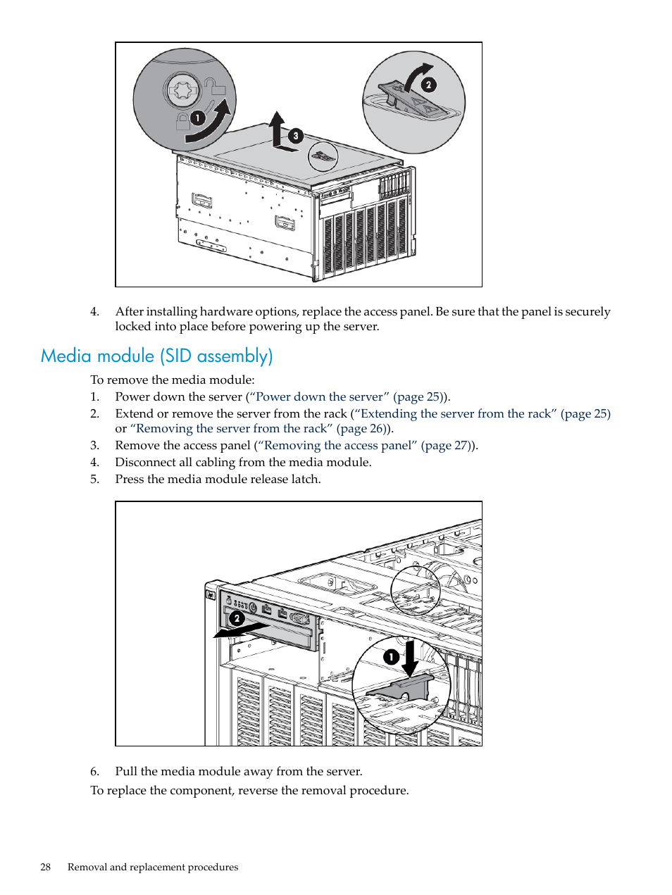 Media module (sid assembly) | HP DL785 User Manual | Page 28 / 90