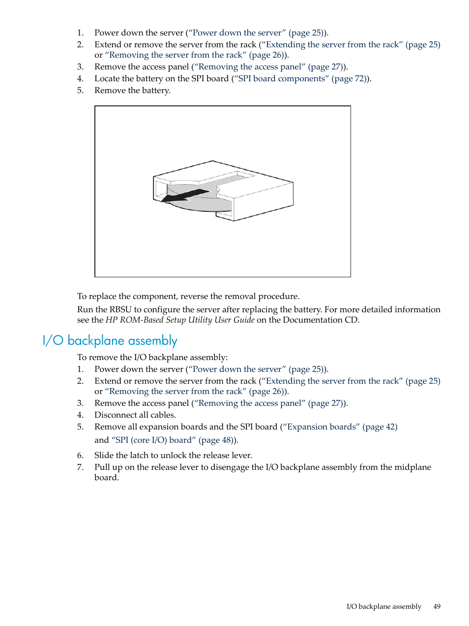 I/o backplane assembly | HP DL785 User Manual | Page 49 / 90
