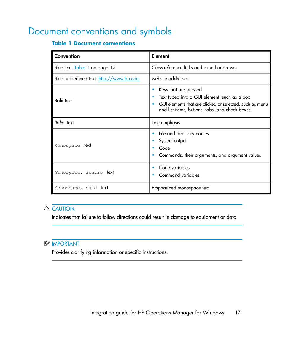 Document conventions and symbols, Document conventions | HP A.06.10 User Manual | Page 17 / 100
