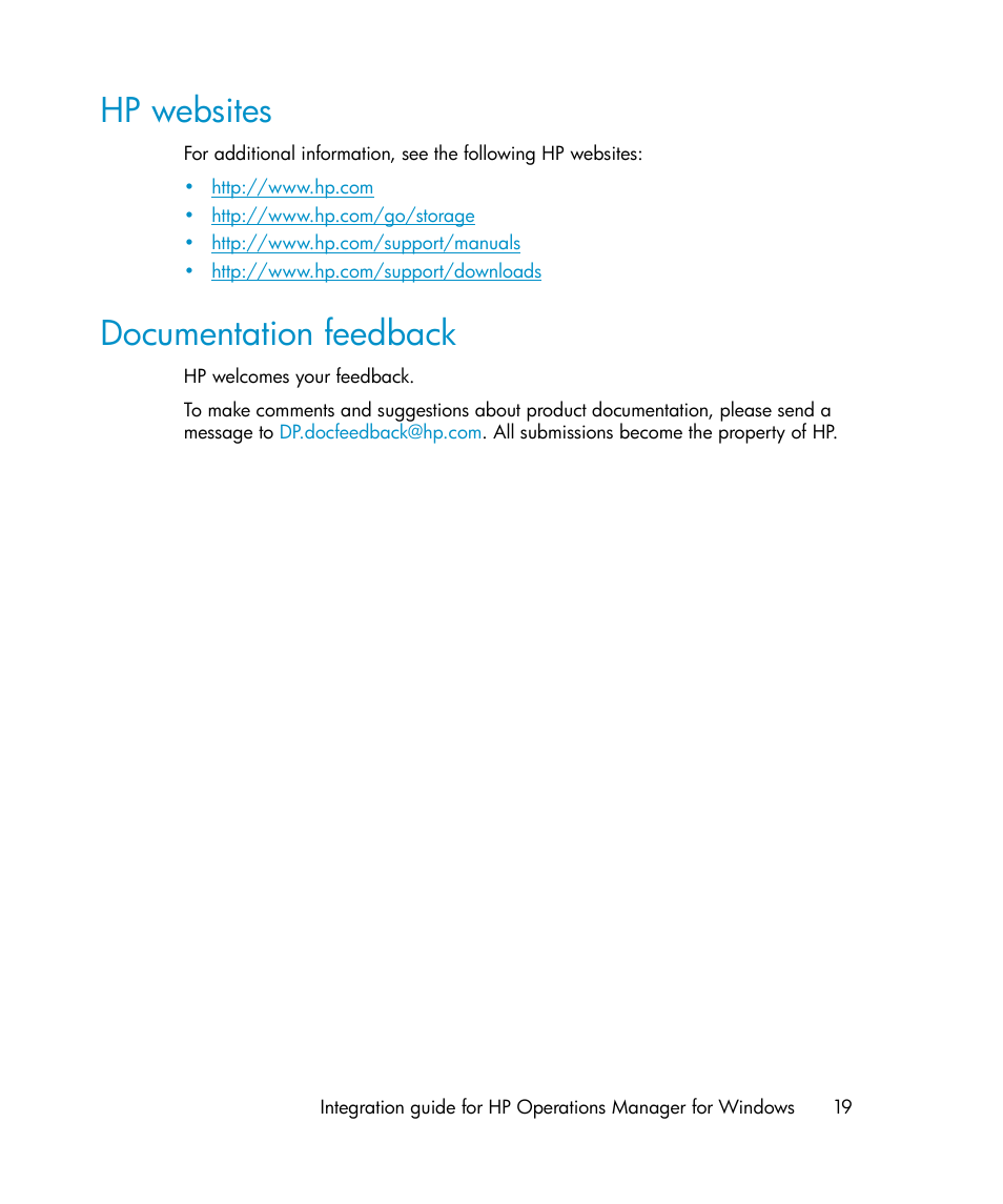 Hp websites, Documentation feedback, 19 documentation feedback | HP A.06.10 User Manual | Page 19 / 100