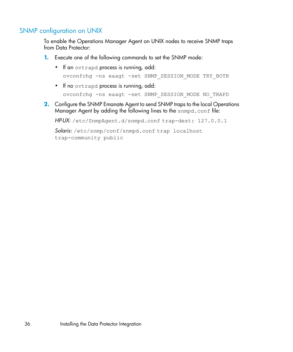 Snmp configuration on unix | HP A.06.10 User Manual | Page 36 / 100