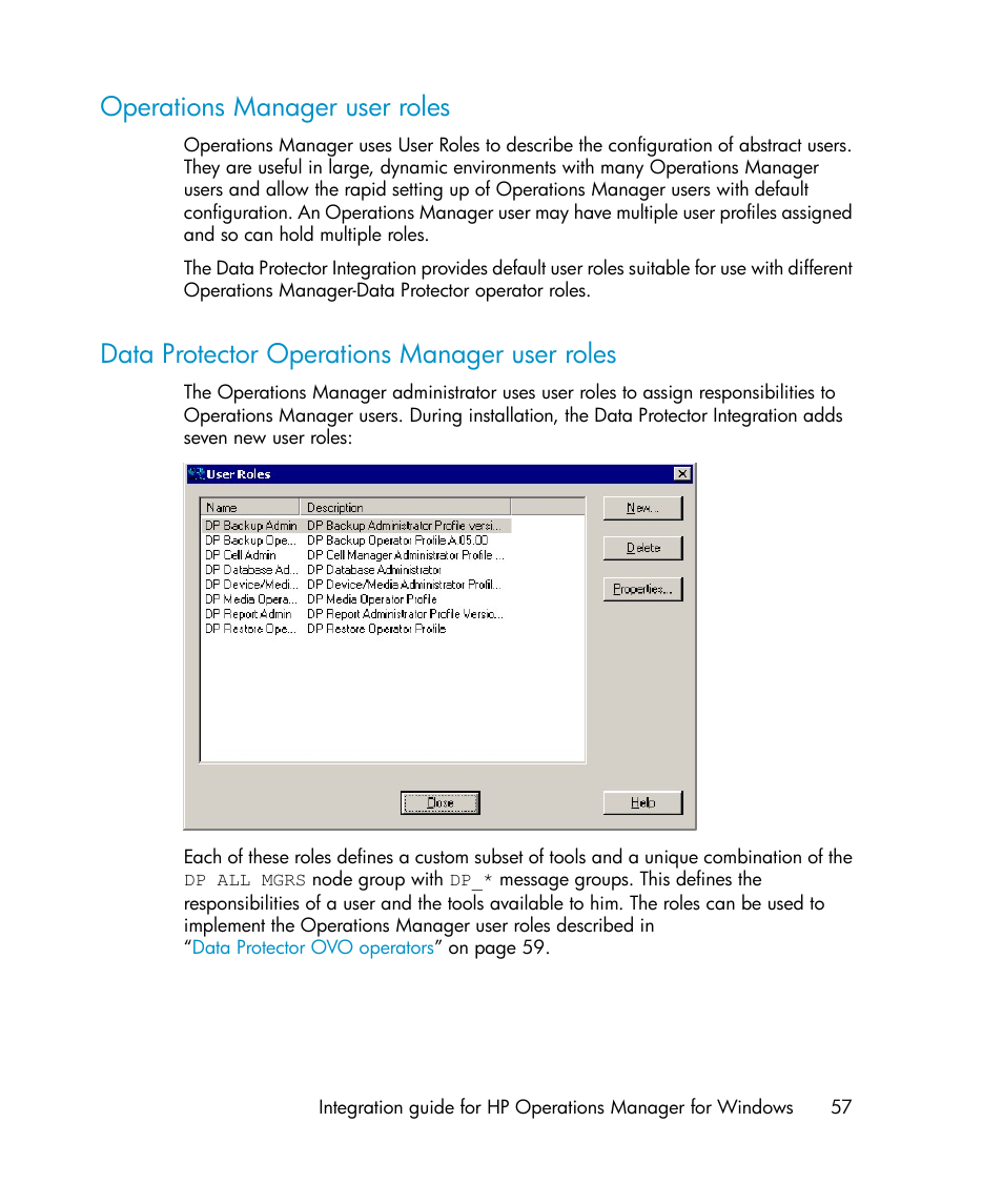 Operations manager user roles, Data protector operations manager user roles, 57 data protector operations manager user roles | HP A.06.10 User Manual | Page 57 / 100