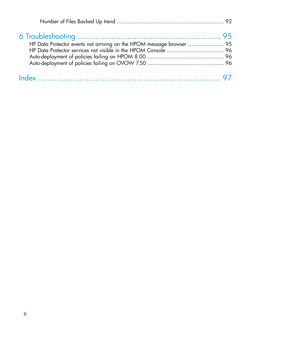 6 troubleshooting, Index | HP A.06.10 User Manual | Page 6 / 100