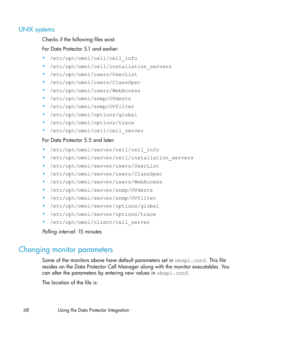 Unix systems, Changing monitor parameters | HP A.06.10 User Manual | Page 68 / 100
