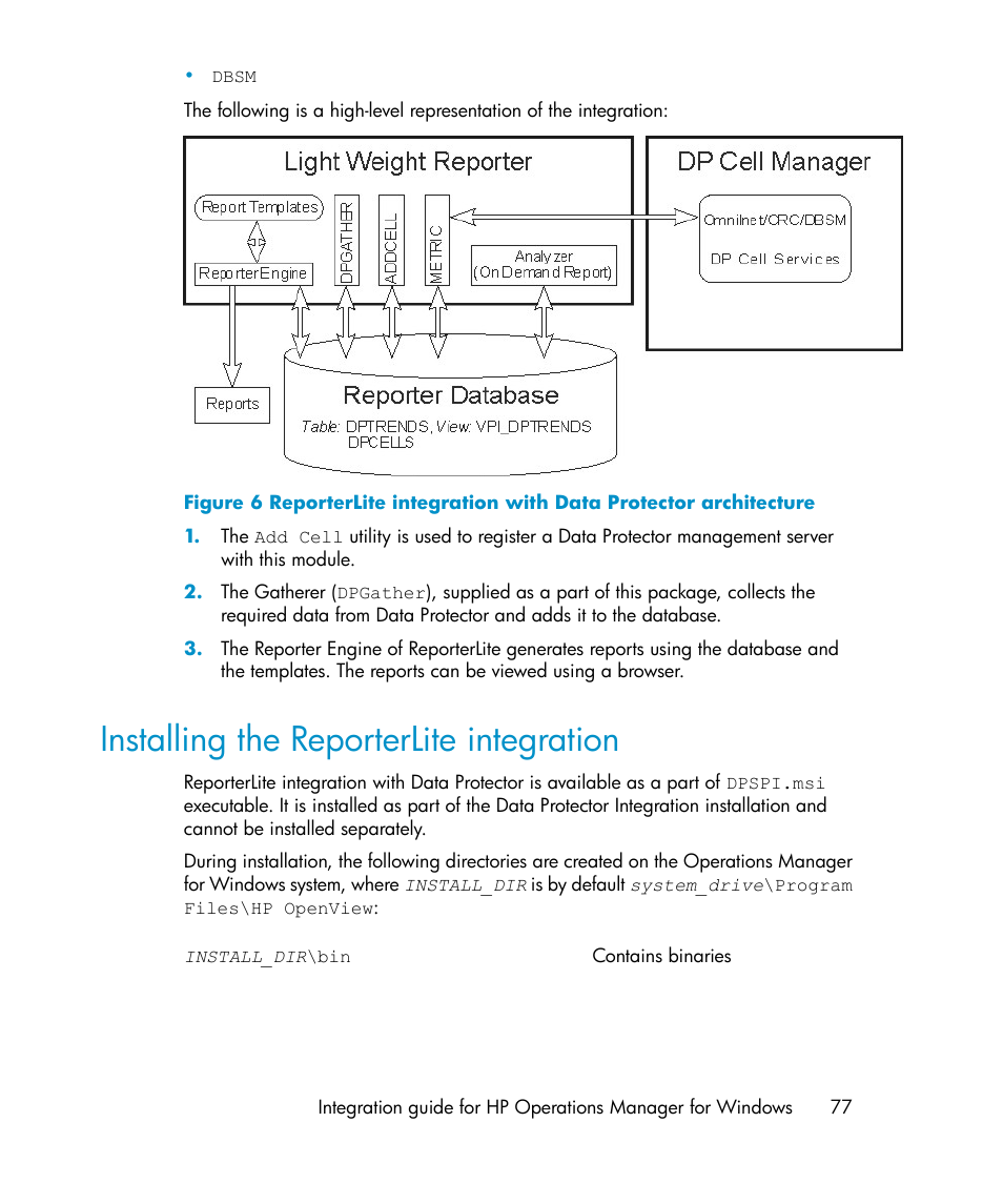 Installing the reporterlite integration, Installing the reporter lite integration | HP A.06.10 User Manual | Page 77 / 100