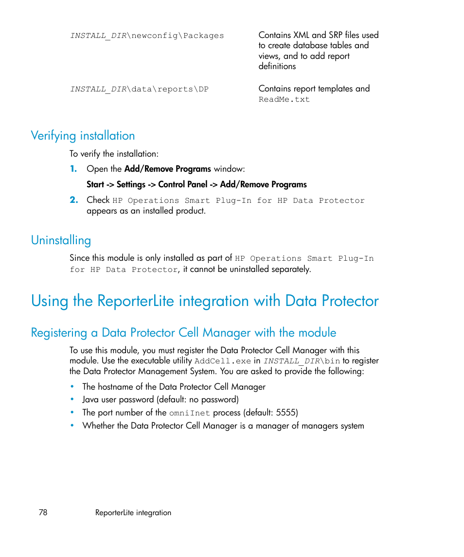 Verifying installation, Uninstalling, 78 uninstalling | HP A.06.10 User Manual | Page 78 / 100
