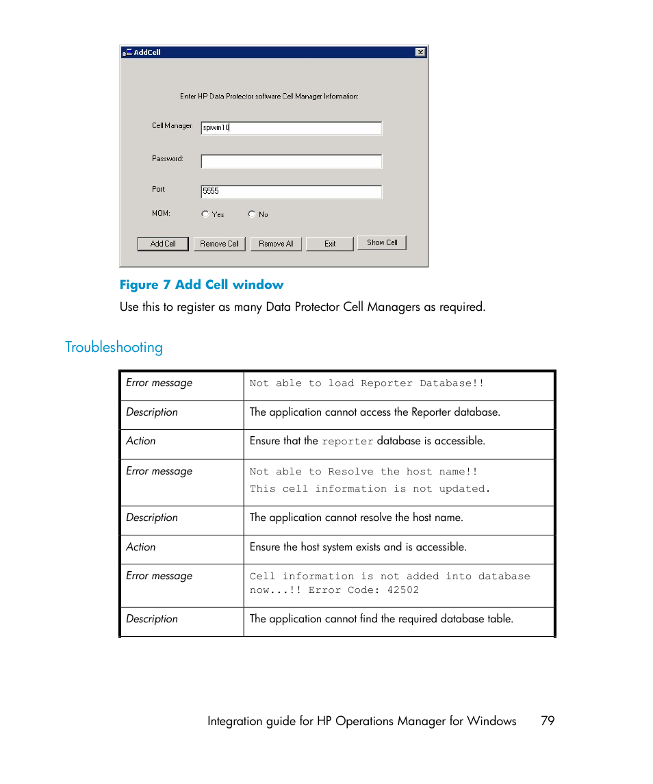 Troubleshooting, Add cell window | HP A.06.10 User Manual | Page 79 / 100