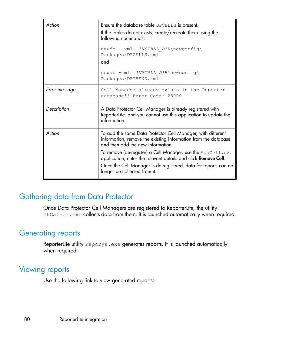 Gathering data from data protector, Generating reports, Viewing reports | 80 generating reports, 80 viewing reports | HP A.06.10 User Manual | Page 80 / 100