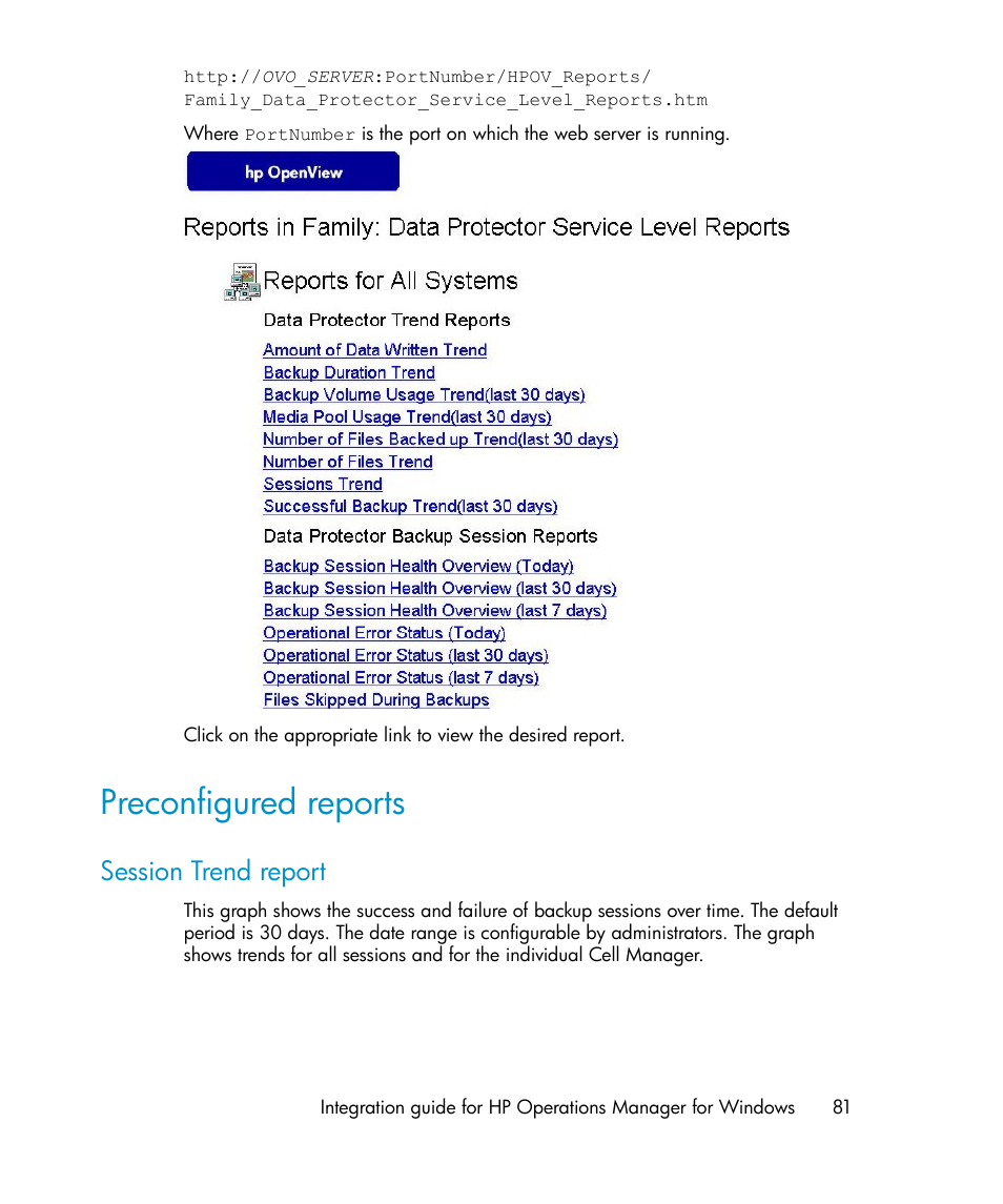 Preconfigured reports, Session trend report | HP A.06.10 User Manual | Page 81 / 100