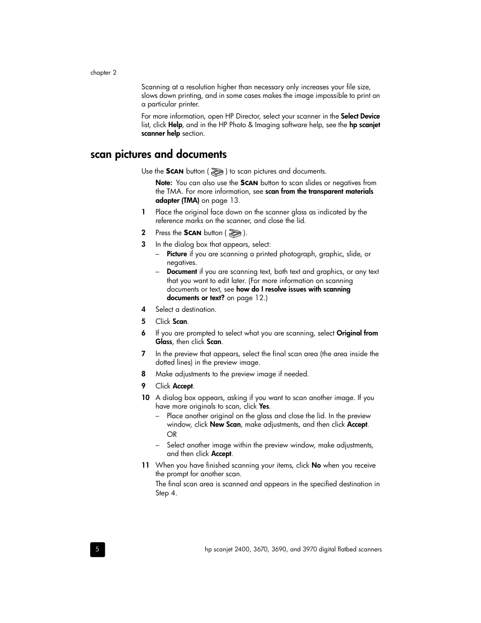 Scan pictures and documents | HP 2400 User Manual | Page 10 / 36