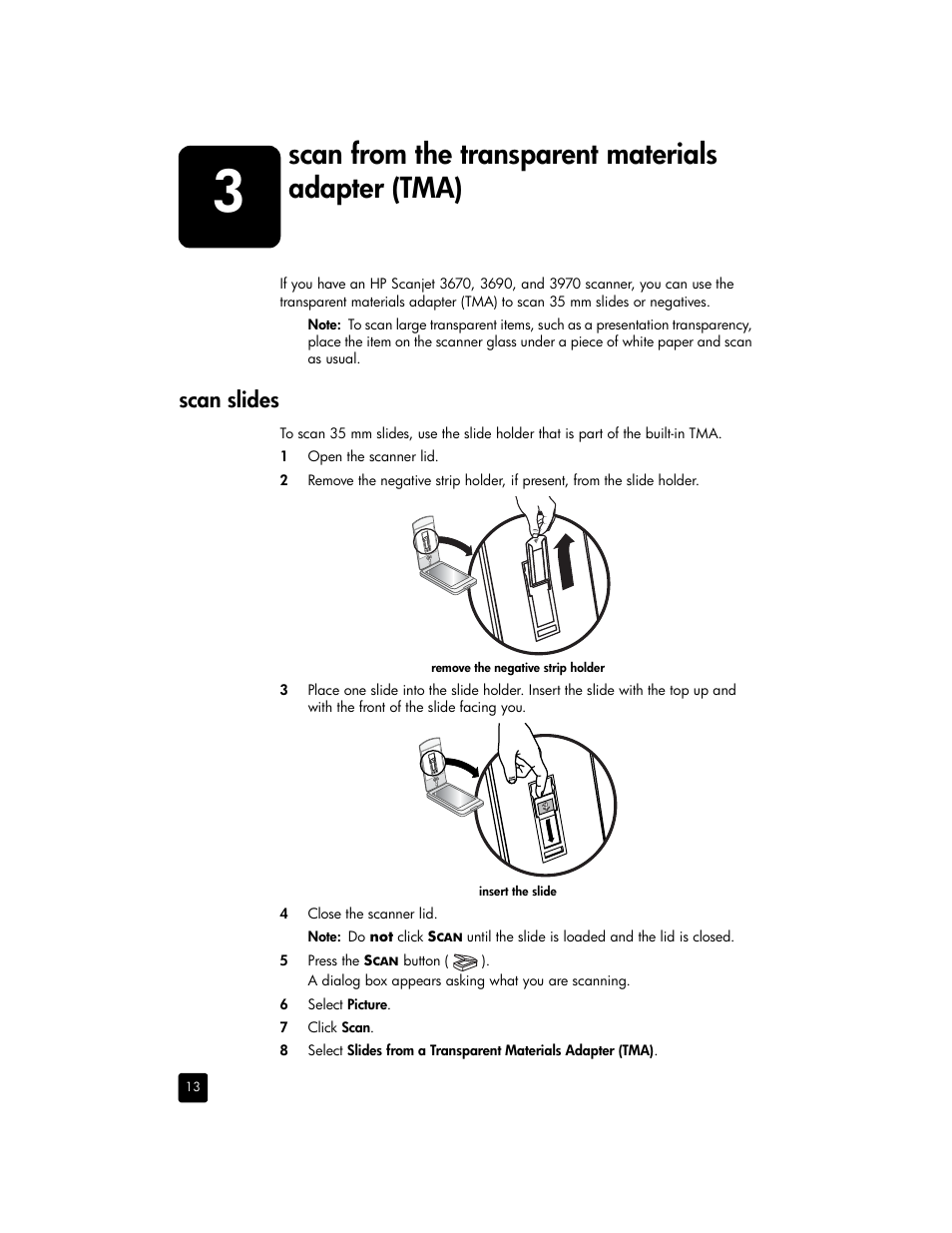 Scan from the transparent materials adapter (tma), Scan slides | HP 2400 User Manual | Page 18 / 36