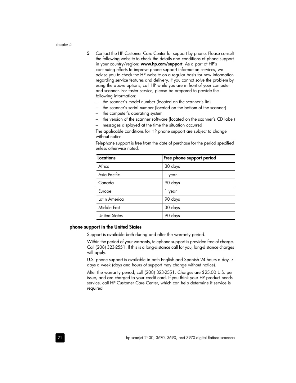 Phone support in the united states | HP 2400 User Manual | Page 26 / 36