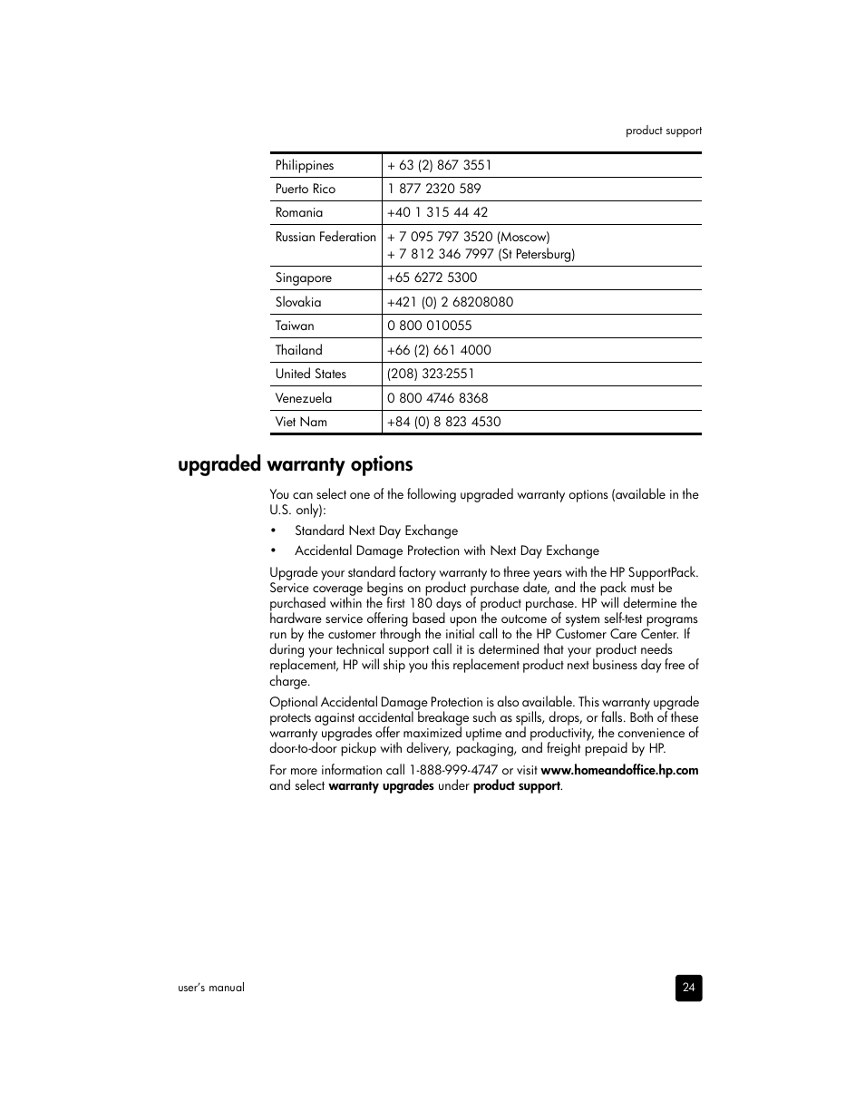 Upgraded warranty options, Upgraded warranty options on | HP 2400 User Manual | Page 29 / 36