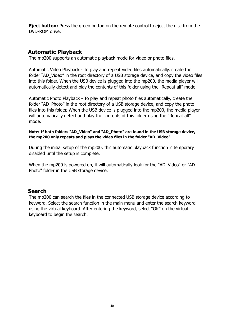 Automatic playback, Search | HP MP200 User Manual | Page 44 / 146