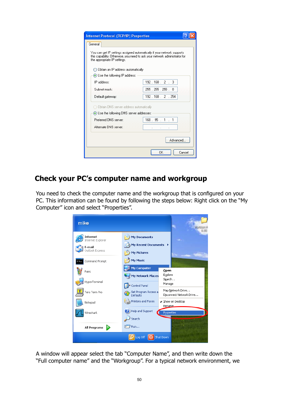 Check your pc’s computer name and workgroup | HP MP200 User Manual | Page 54 / 146