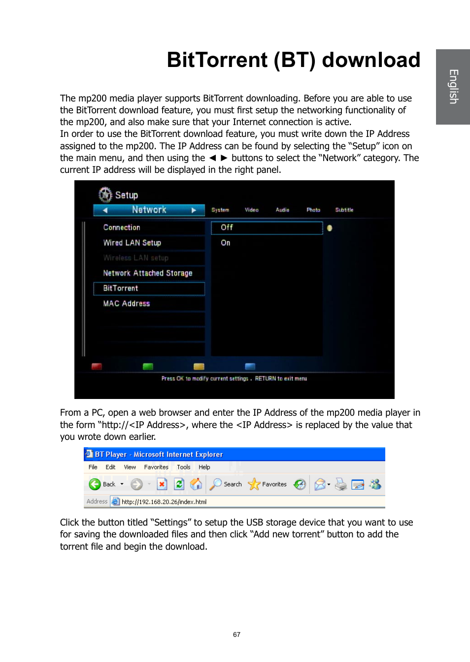 Bittorrent (bt) download | HP MP200 User Manual | Page 71 / 146