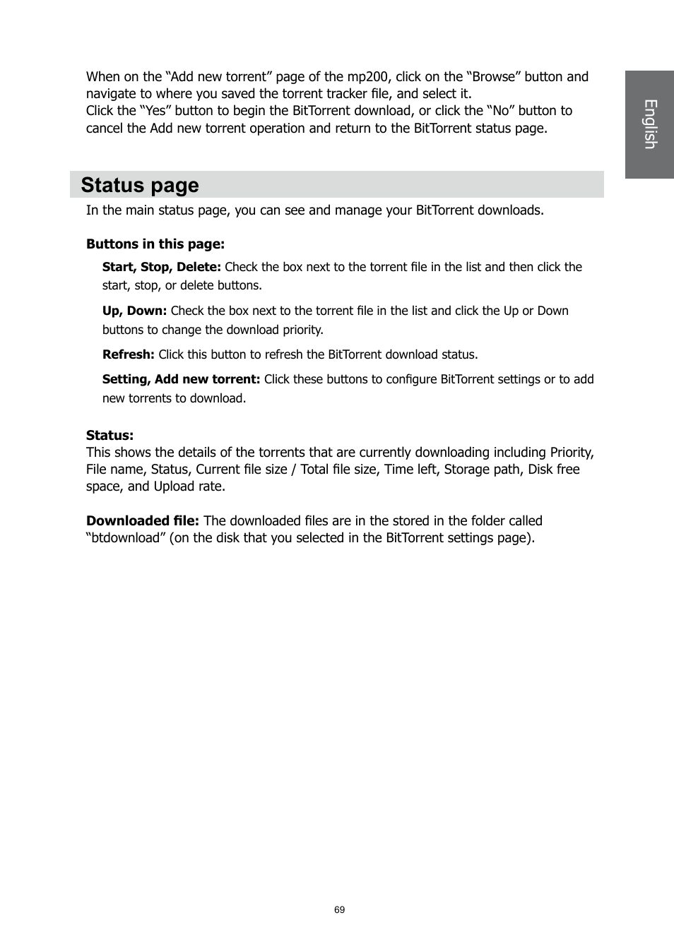 Status page | HP MP200 User Manual | Page 73 / 146