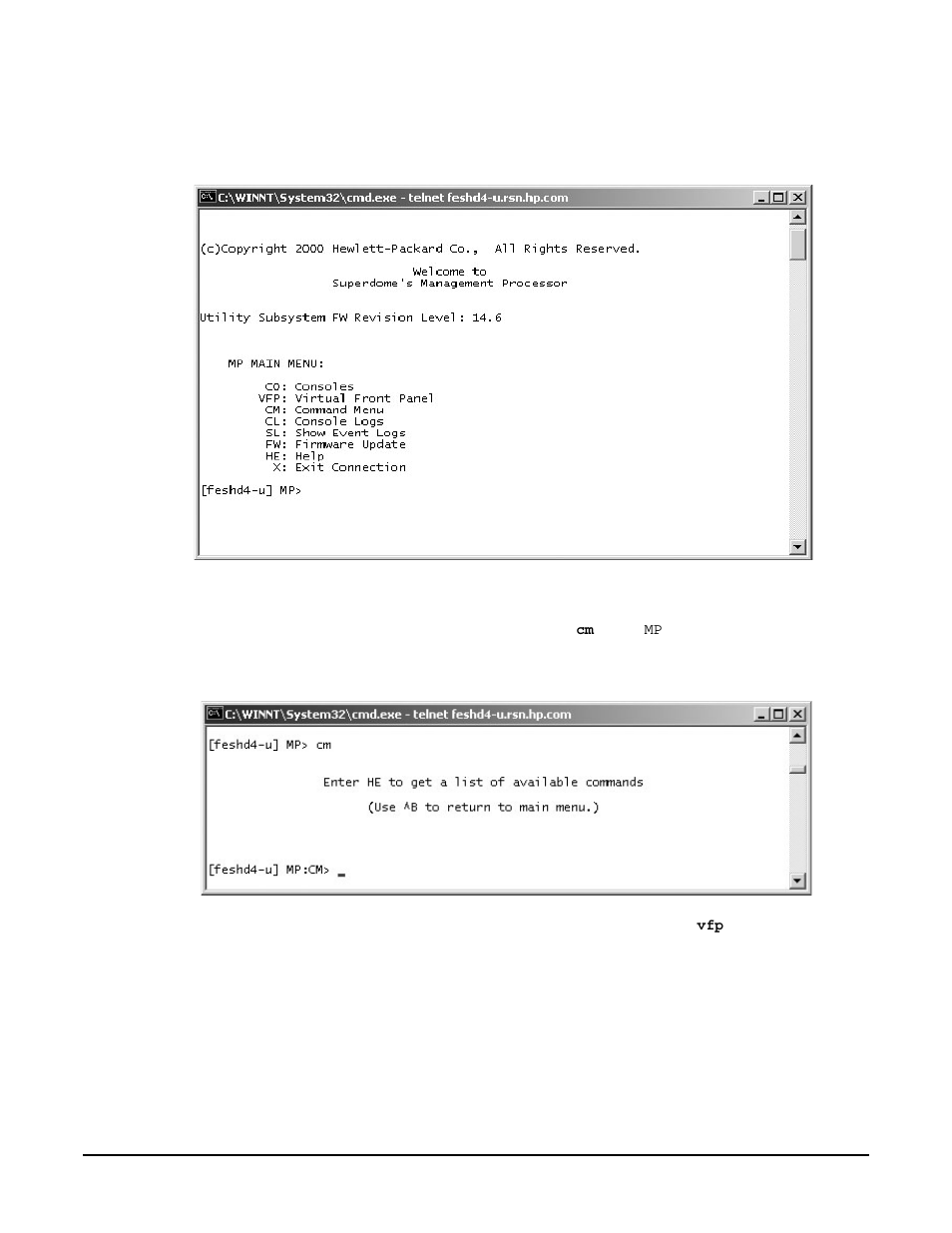 The mp main menu appears as shown in, Figure342 main mp menu, Step 5.  in the another window bring up the | HP A9834-9001B User Manual | Page 124 / 247