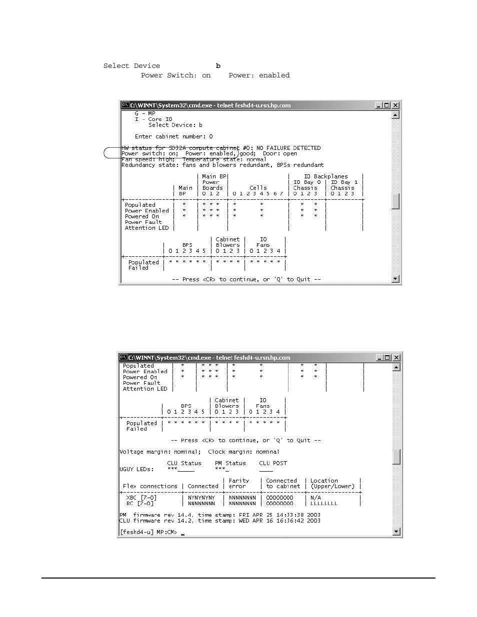 Step 2.  at the, Figure351 power status window, Figure351 | Step 3.  press | HP A9834-9001B User Manual | Page 130 / 247