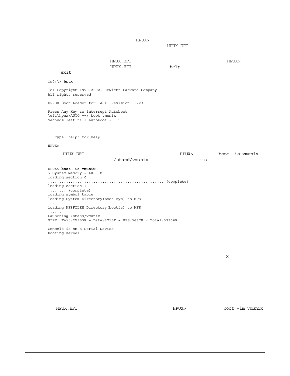 Step 4.  boot to the hp-ux boot loader prompt, After you press any key, the, Step 5.  at the | Hpux, To exit the efi environment, press, Lvm-maintenance mode hp-ux booting, Lvm-maintenance mode hp-ux booting (efi shell), Refer to | HP A9834-9001B User Manual | Page 150 / 247