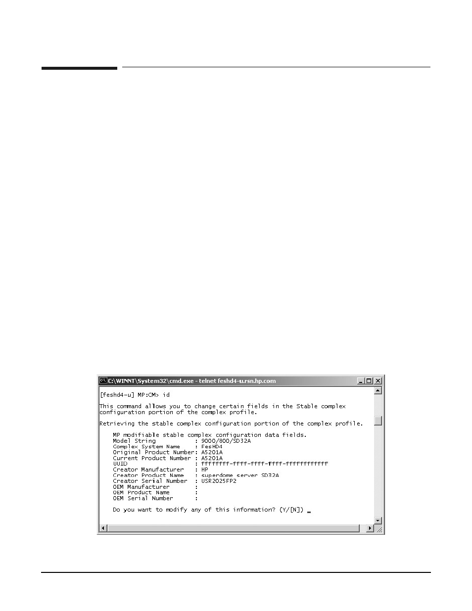 Mp command: id, Id - configure complex identification, Access level—operator | Scope—complex, Exampleb12 id command | HP A9834-9001B User Manual | Page 188 / 247