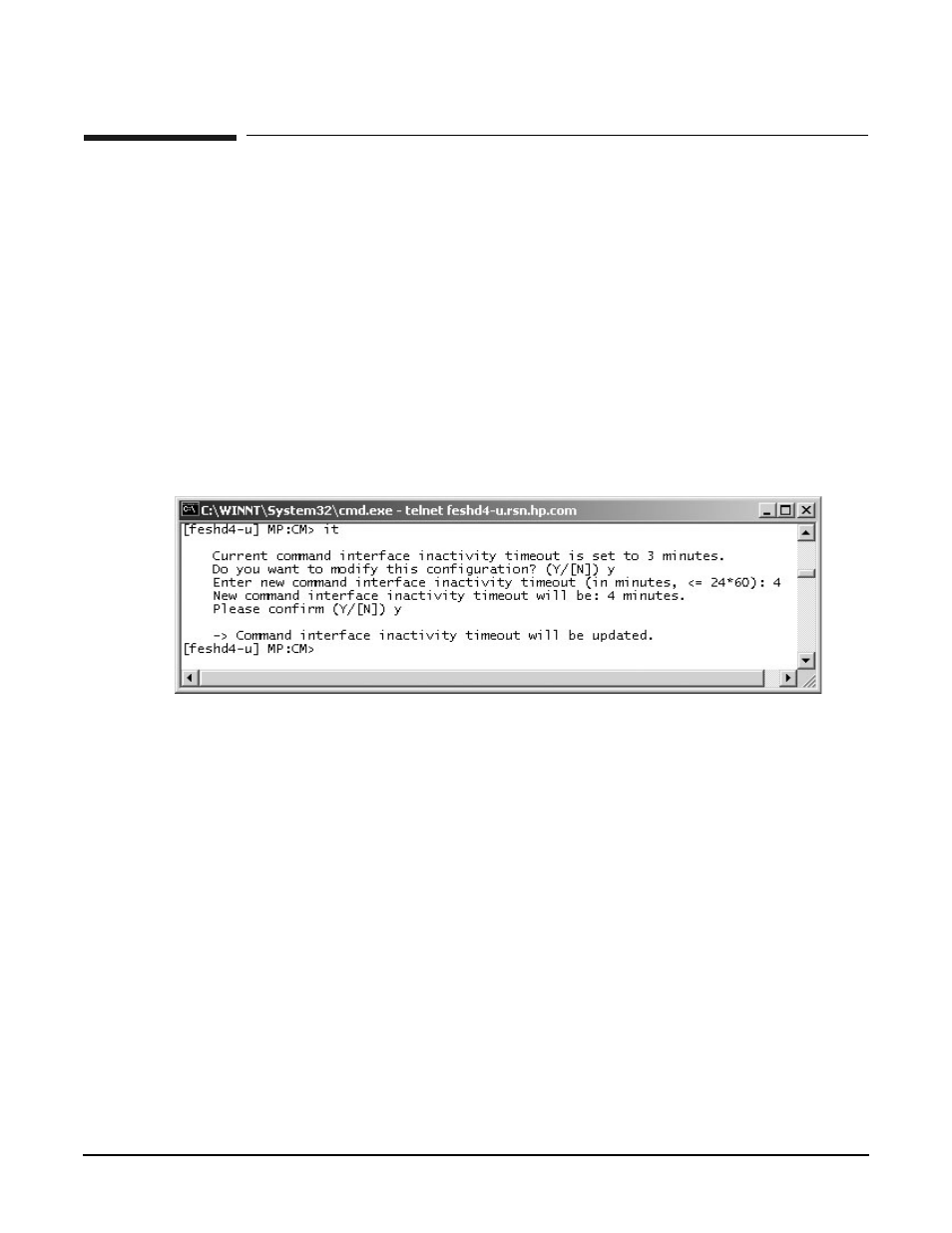 Mp command: it, Access level—operator, Scope—complex | This command sets the two inactivity time-outs, Neither timeout can be deactivated, Exampleb13 it command | HP A9834-9001B User Manual | Page 190 / 247