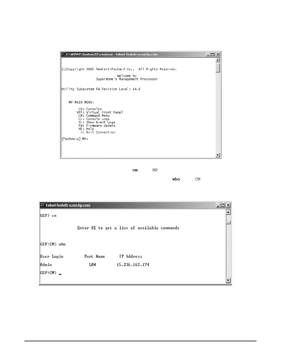 Figurec2 main mp menu, Step 3.  invoke the command menu by entering | HP A9834-9001B User Manual | Page 215 / 247