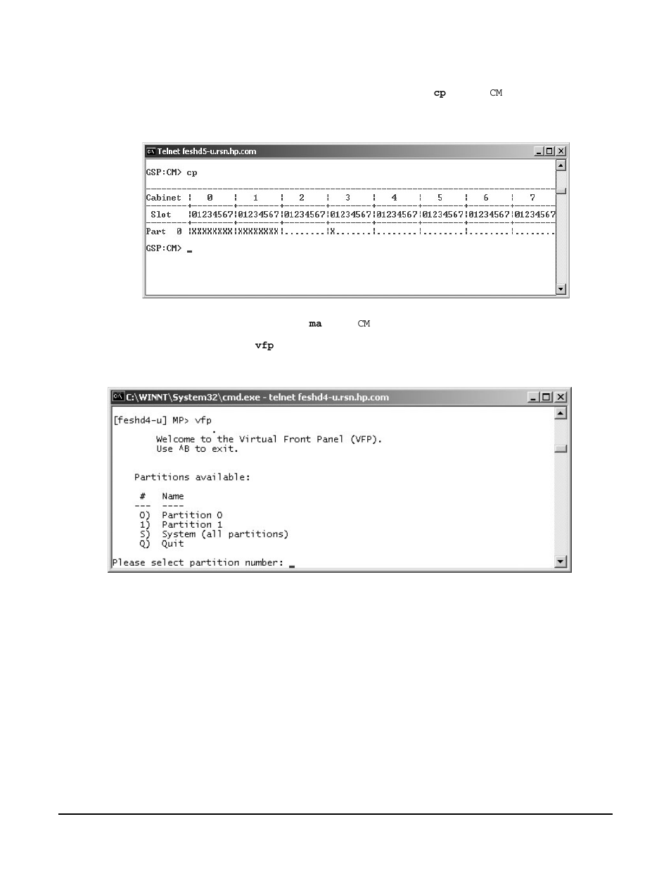 Figurec4 checking current system configuration, Step 6.  go back to the main menu by entering, Step 7.  from the main menu, enter | Figurec5 mp virtual front panel | HP A9834-9001B User Manual | Page 216 / 247