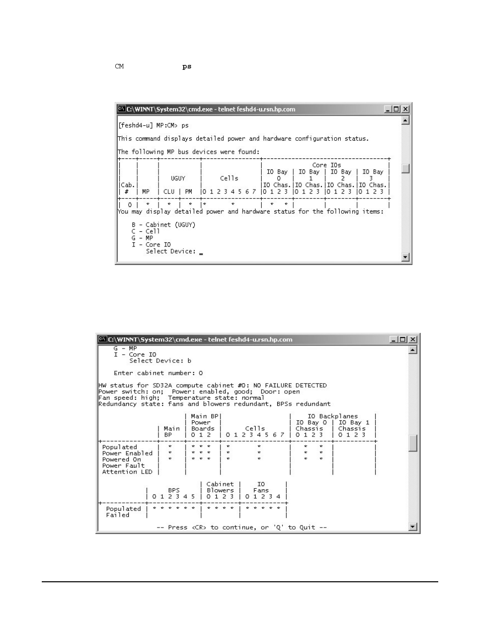 Step 4.  from the, Figurec16 power status first window, Figurec17 power status window | HP A9834-9001B User Manual | Page 226 / 247