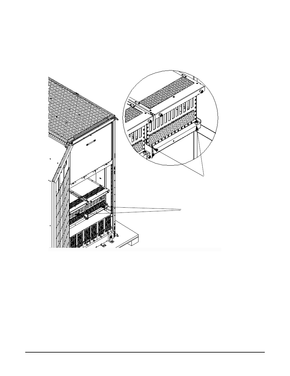 Figure37 i/o chassis mounting screws, Moving the cabinet off the pallet, Figure 3-7. i/o chassis mounting screws | HP A9834-9001B User Manual | Page 85 / 247